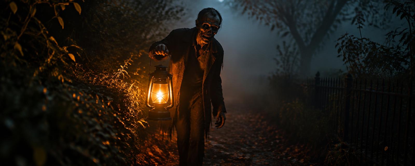 Ghoul Glow Halloween Lantern styled in a Halloween setting