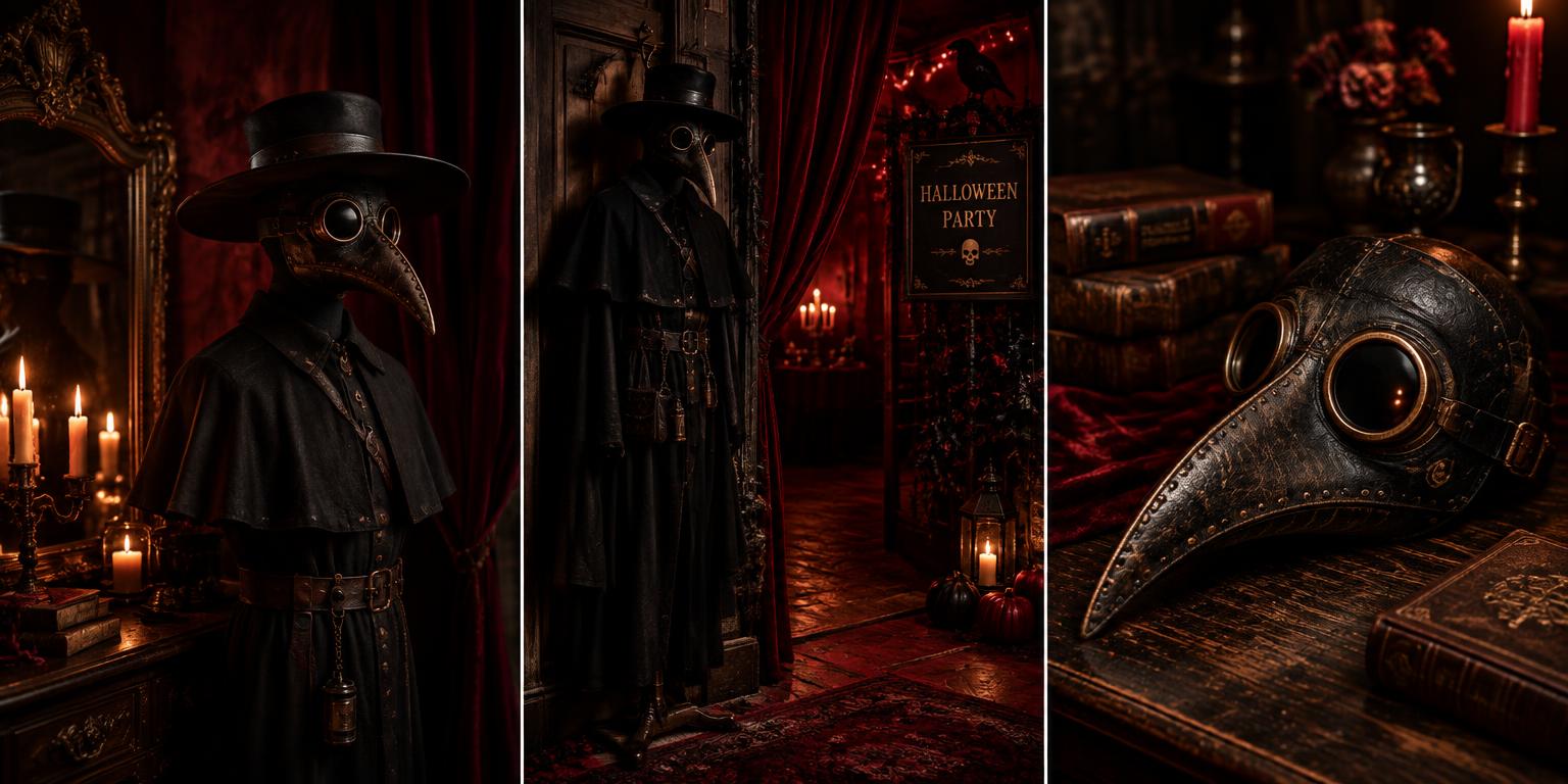 Plague Doctor Halloween Costume used as halloween party entrance